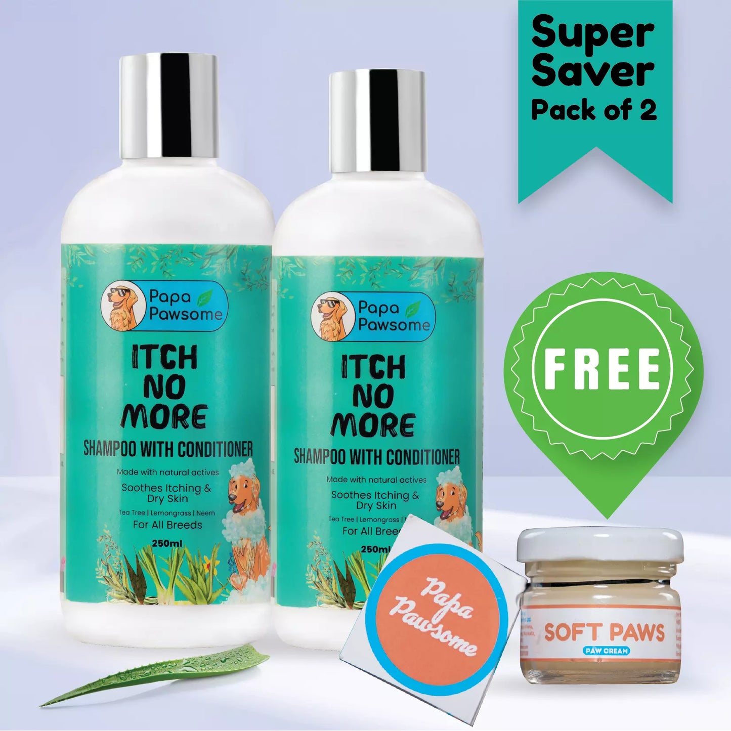 shampoo bottles pack of two super saver pack with free soft paws paw cream worth rs 249 with neem, Aloe Extract, Calendula Extract, Neem Supercritical Extract, Tea Tree, and lemongrass ingredients