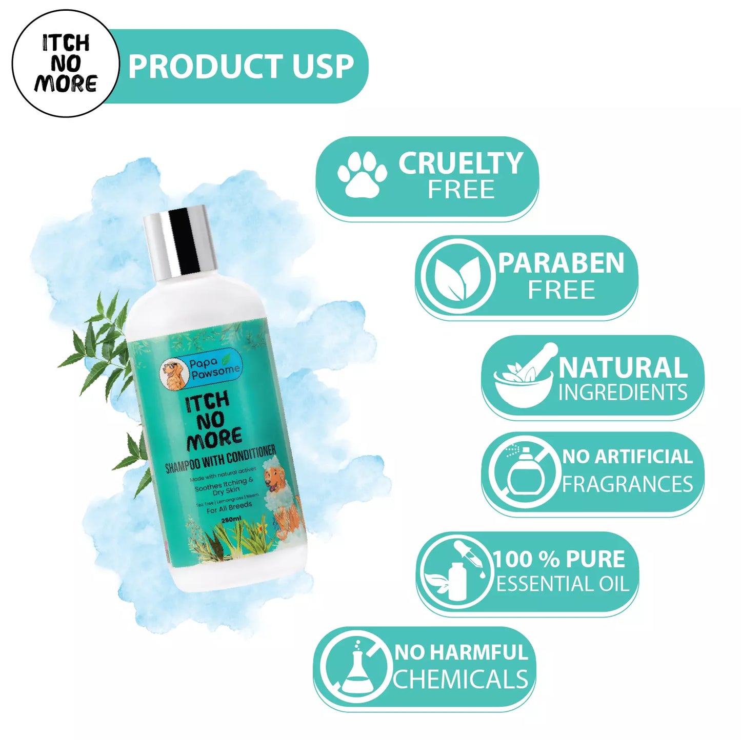 Itch No More Shampoo with Conditioner for Dog, 250 ml