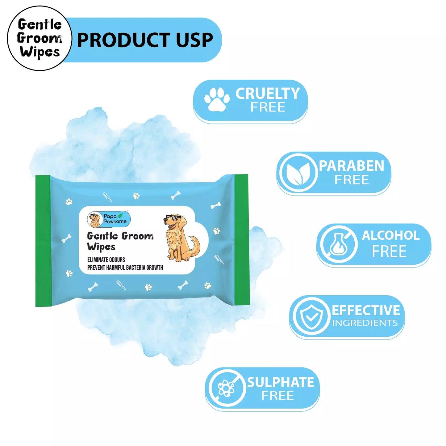 Gentle Groom Wipes for Dogs & Cats (Pack of 2)