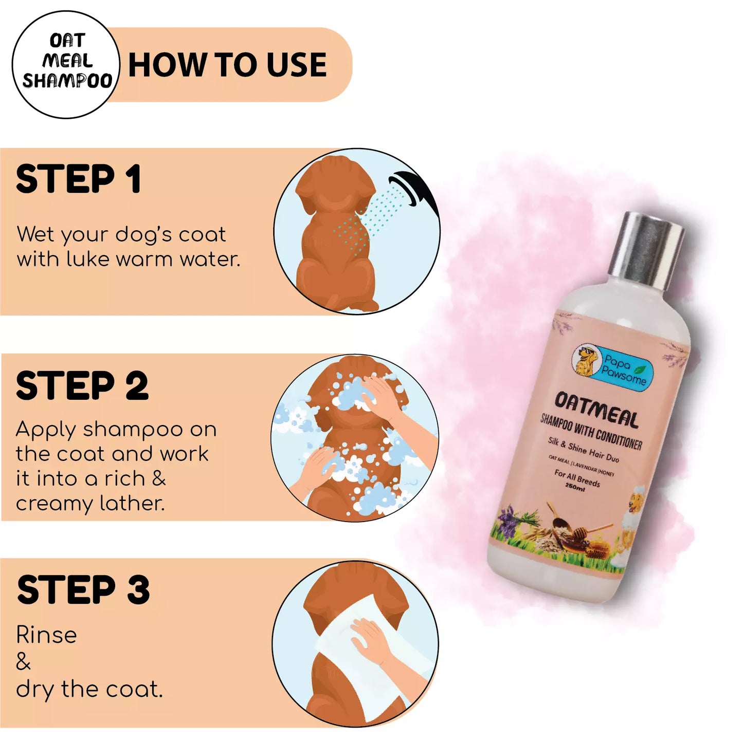 Oatmeal Shampoo with Conditioner for Dog, 250 ml