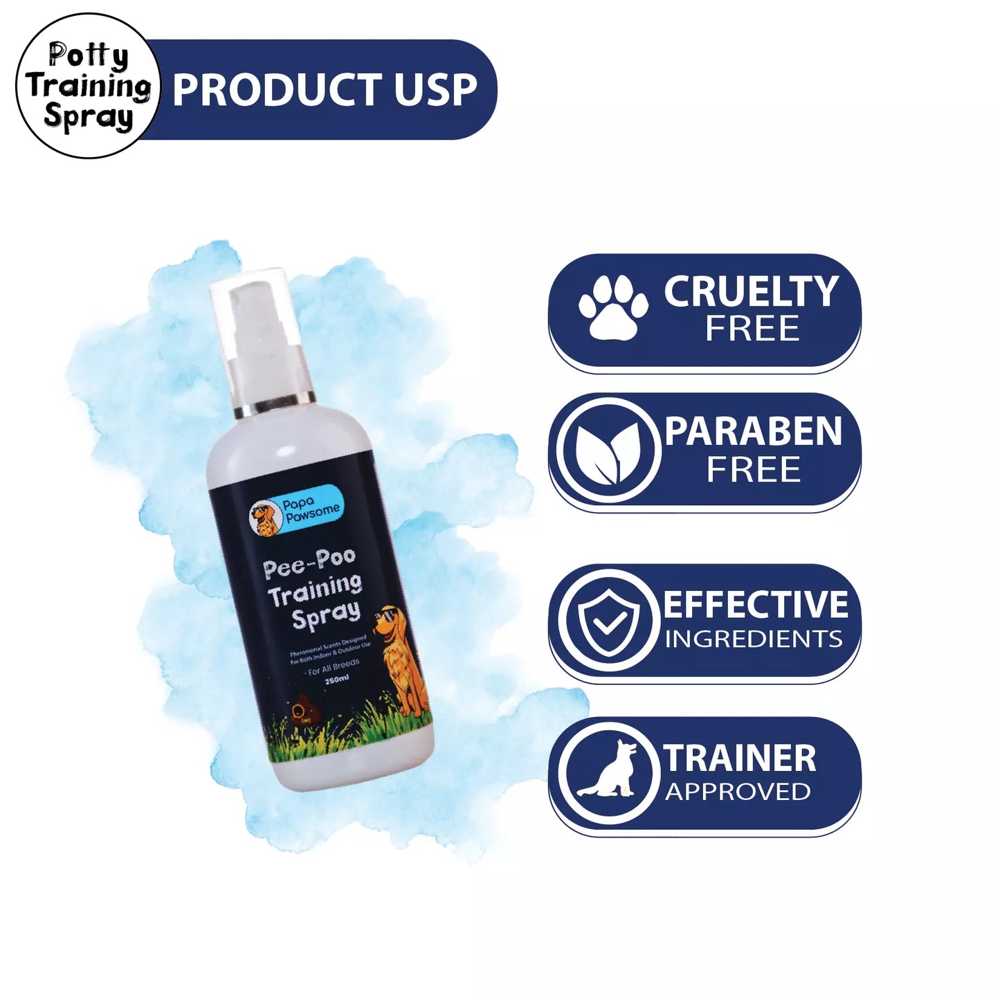 Pee-Poo Toilet Training Spray for Dogs & Cats, 250 ml (Pack of 2) + Free Palm Brush