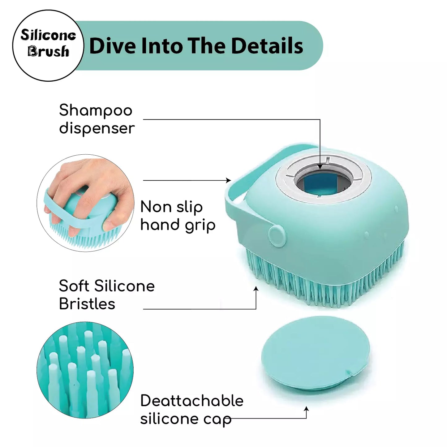 Silicone Shampoo Dispenser Bath Brush for Dogs & Cats
