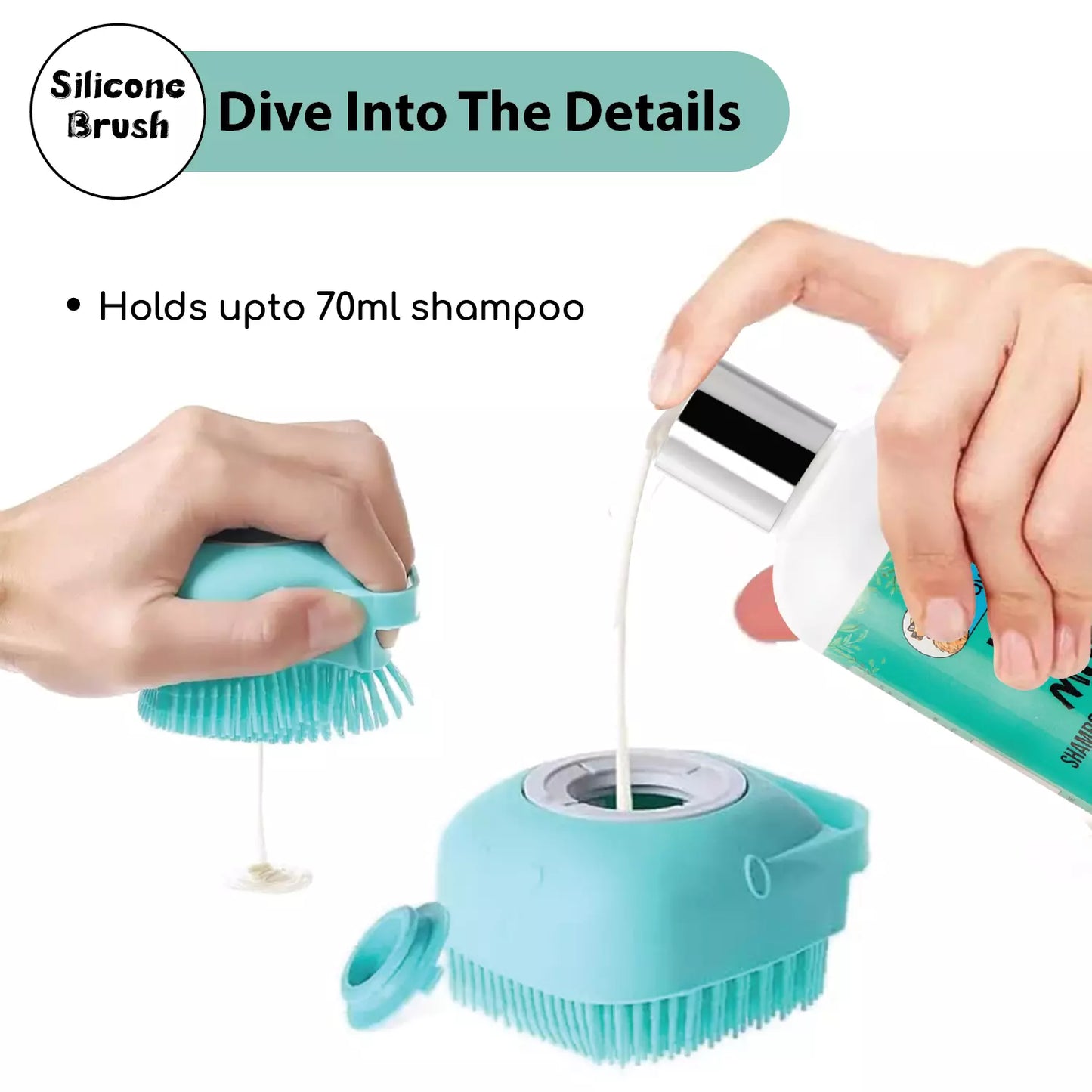 Silicone Shampoo Dispenser Bath Brush for Dogs & Cats