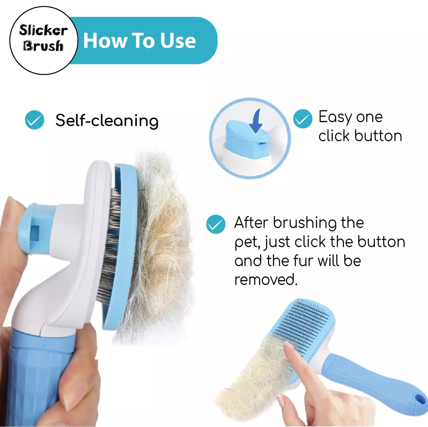 Self Cleaning Slicker Brush for Dogs & Cats - Oval