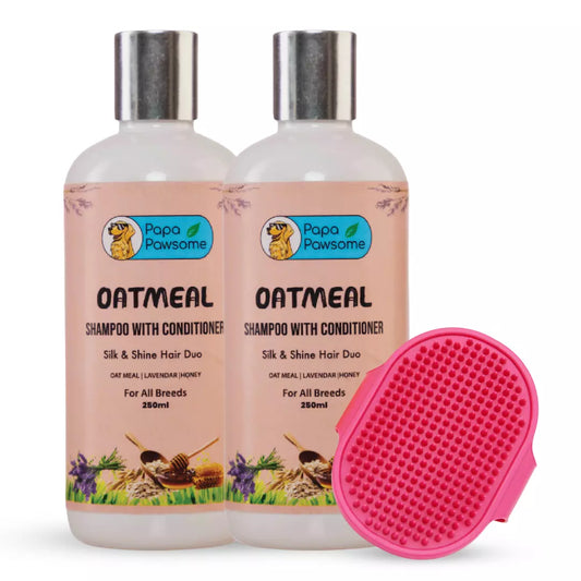 Oatmeal Shampoo with Conditioner for Dog, 250 ml (PACK OF 2)  + Free Palm Brush